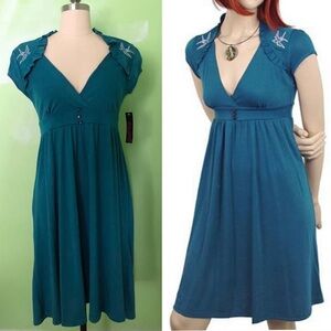 NWT Sm/Md Retro Rocksteady Embroidered Empire Waist Babydoll Dress Modcloth